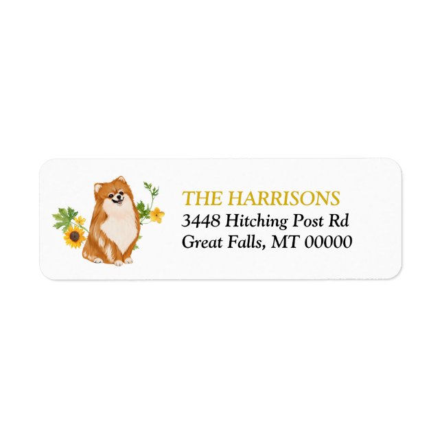 Yellow Sunflower Pomeranian Return Address Label (Front)