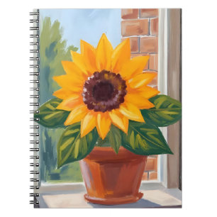 Yellow Sunflower Pot Floral Watercolor Notebook