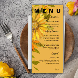 Yellow Sunflower Pretty Floral Wedding Party Menu