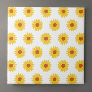 Yellow Sunflower Pretty Retro Y2K Pattern Ceramic Tile
