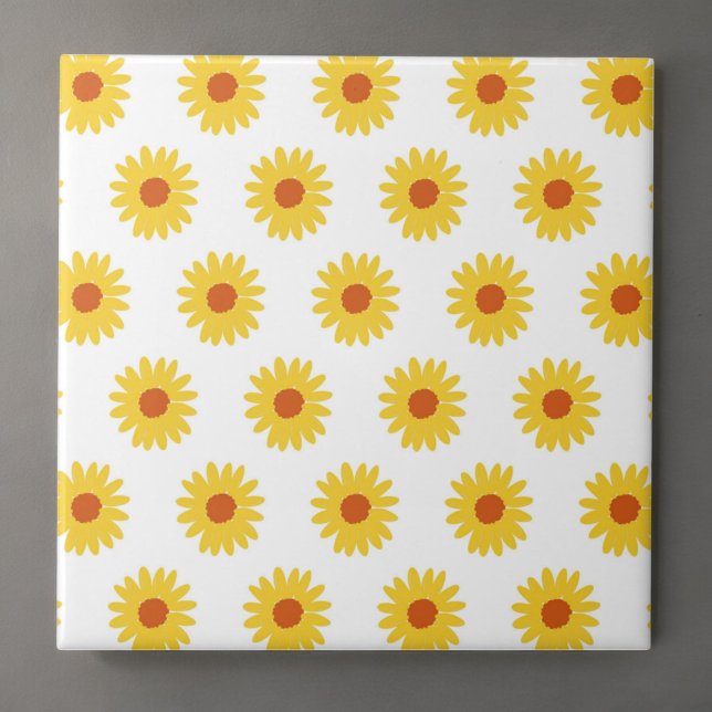 Yellow Sunflower Pretty Retro Y2K Pattern Ceramic Tile (Creator Uploaded)