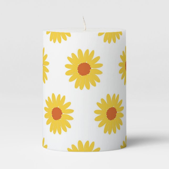 Yellow Sunflower Pretty Retro Y2K Pattern Pillar Candle (Front)