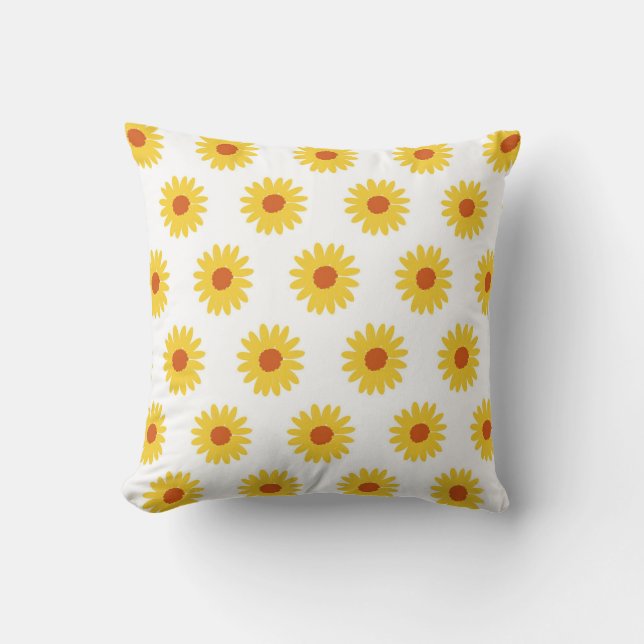 Yellow Sunflower Pretty Retro Y2K Pattern Throw Pillow (Front)