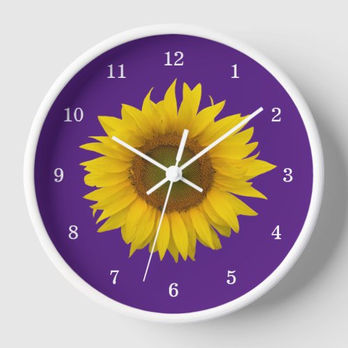 Yellow Sunflower Purple Country Floral   Clock
