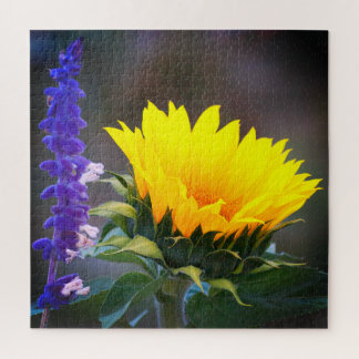 Yellow Sunflower Purple Russian Sage Flower Photo Jigsaw Puzzle