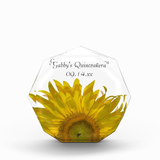 Yellow Sunflower Quinceañera Keepsake Acrylic Award (Front)