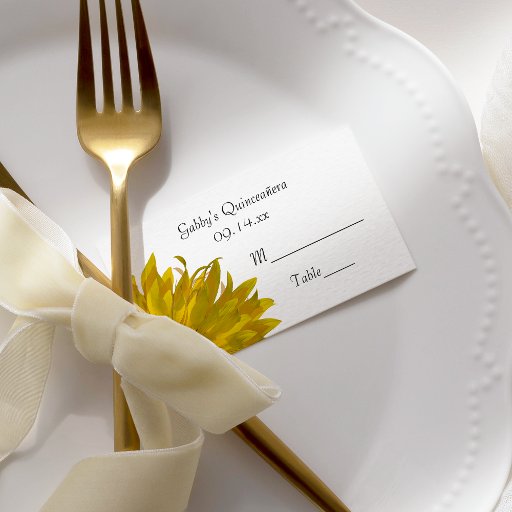 Customizable Yellow Sunflower Quinceanera Place Card Business Cards