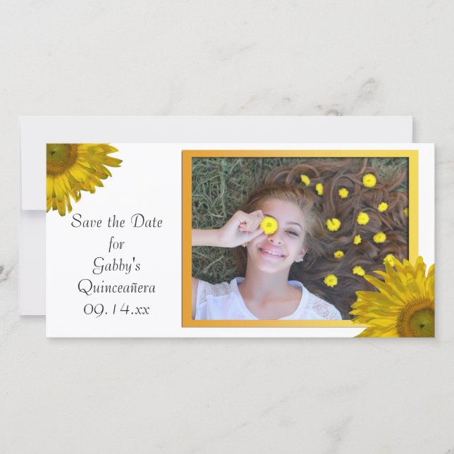 Yellow Sunflower Quinceanera Save the Date (Front)