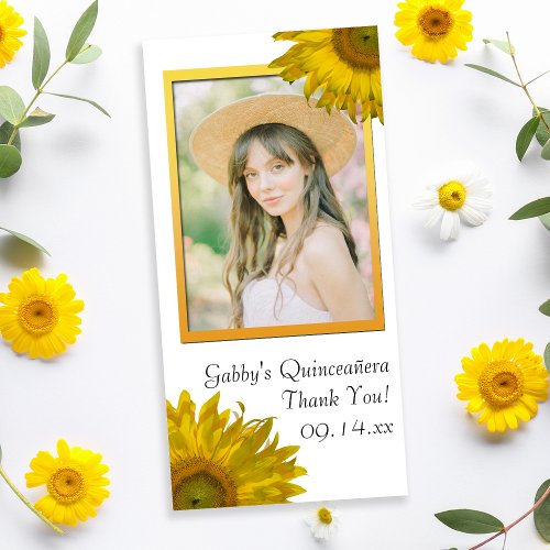 Yellow Sunflower Quinceanera Thank You Photo Card