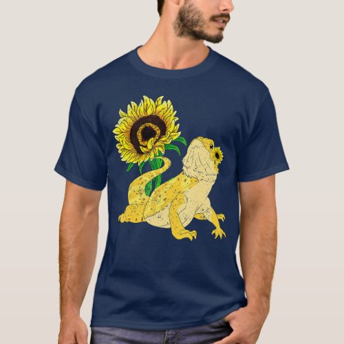 Yellow Sunflower Reptile Animal Lizard Pet Bearded T_Shirt