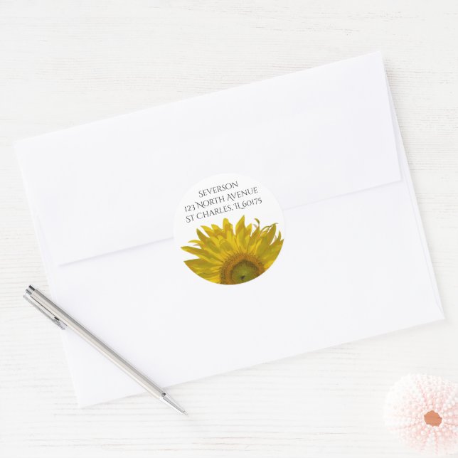 Yellow Sunflower Return Address Classic Round Sticker (Envelope)