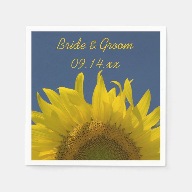 Yellow Sunflower Rising Wedding Napkins (Front)
