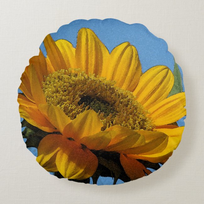 Yellow Sunflower Round Pillow