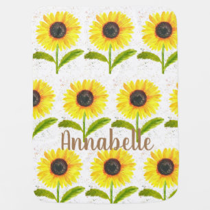 Yellow sunflower rustic baby girl floral cute baby blanket