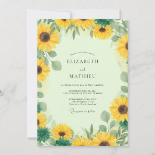 Yellow Sunflower Rustic Eucalyptus Wedding Invitation