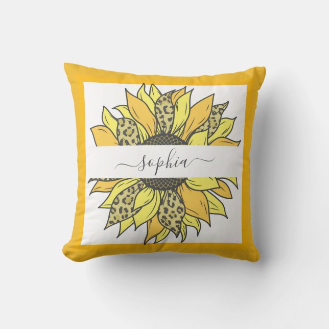 Yellow Sunflower Rustic Floral Throw Pillow (Front)