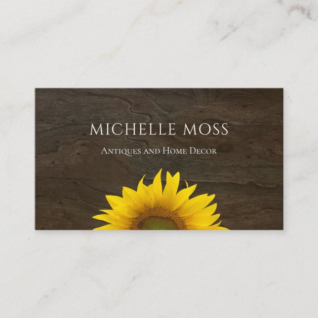 Yellow Sunflower Rustic Wood Simple  Business Card (Front)