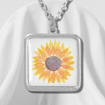 Yellow Sunflower Silver Plated Necklace<br><div class="desc">This floral necklace is decorated with a yellow watercolor sunflower.
Original Watercolor © Michele Davies.</div>