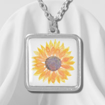 Yellow Sunflower Silver Plated Necklace