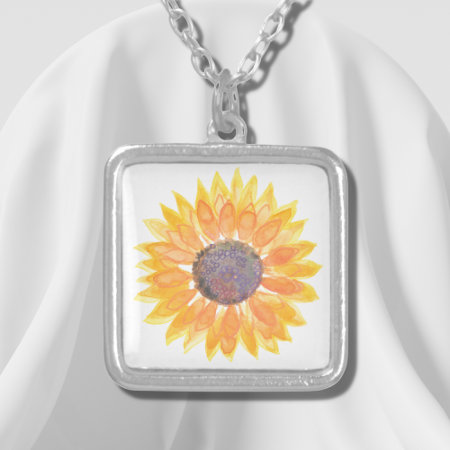 Yellow Sunflower Silver Plated Necklace