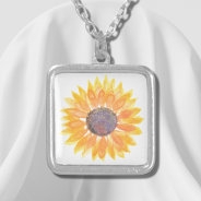 Yellow Sunflower Silver Plated Necklace at Zazzle