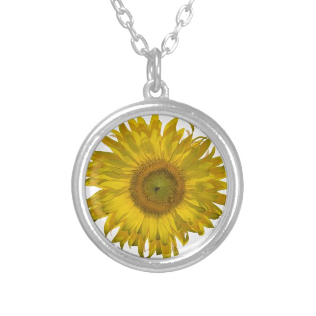 Yellow Sunflower   Silver Plated Necklace (Front)
