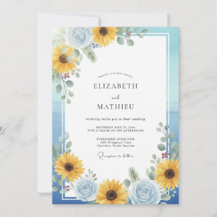 Yellow Sunflower Sky Eucalyptus Wedding Invitation