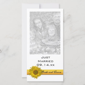 Yellow Sunflower Stripe Just Married Photo Card
