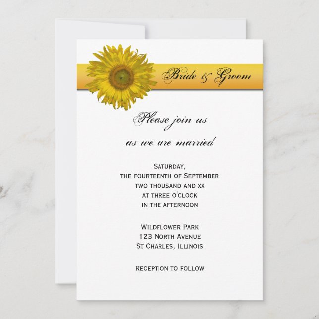 Yellow Sunflower Stripe Wedding Invitation (Front)