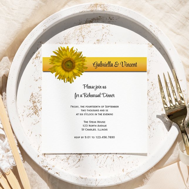 Yellow Sunflower Stripe Wedding Rehearsal Dinner Invitation (Creator Uploaded)
