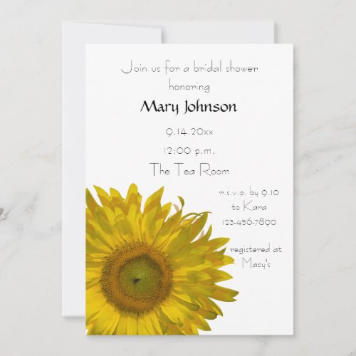 Yellow Sunflower Bridal Shower Invitation