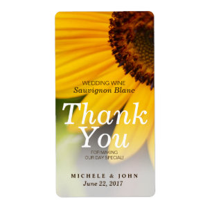 Yellow Sunflower Summer Wedding Wine Custom Label