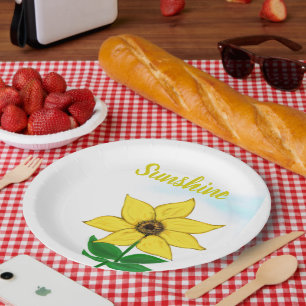 Yellow Sunflower Sunshine Typography Paper Plates