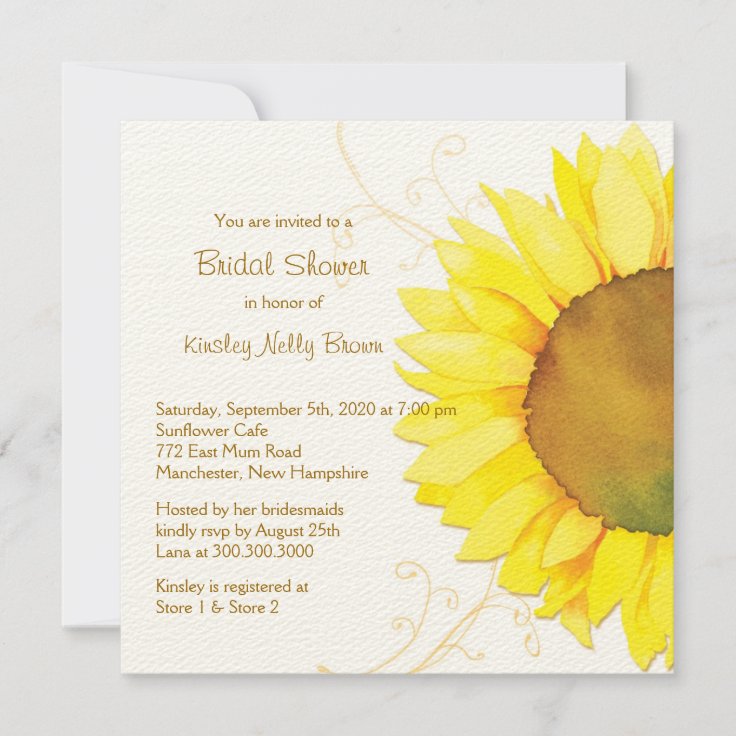 Yellow Sunflower & Swirls Floral Bridal Shower Invitation | Zazzle