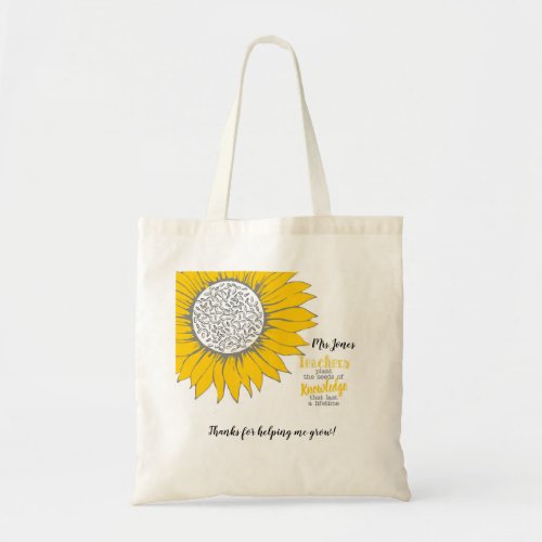 Yellow sunflower teacher thank you gift tote bag