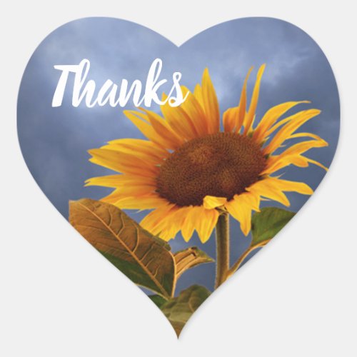 Yellow Sunflower Thank You Blue Floral Heart Heart Sticker