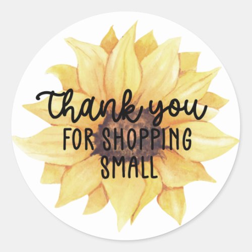 Yellow Sunflower Thank You For Shopping Small Classic Round Sticker