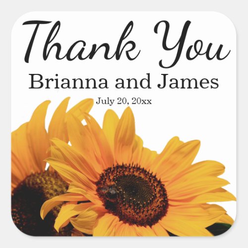 Yellow Sunflower Thank You Summer Wedding Stickers