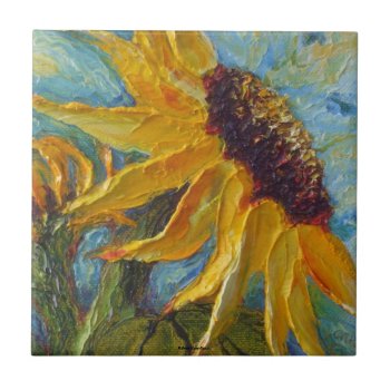 Yellow Sunflower Tile by OriginalsbyParis at Zazzle