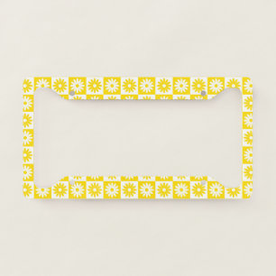 Yellow Sunflower Tile Pattern Daisy Floral Trendy License Plate Frame