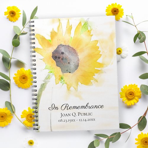 Yellow Sunflower Vase Celebration of Life Funeral Notebook