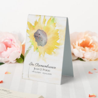Yellow Sunflower Vase Celebration of Life Funeral Table Tent