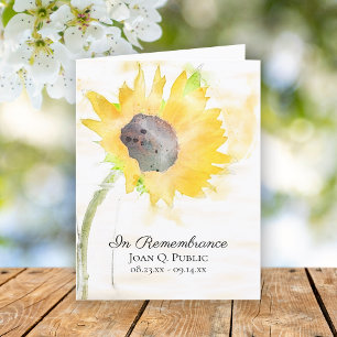 Yellow Sunflower Vase Watercolor Funeral Sympathy Thank You Card