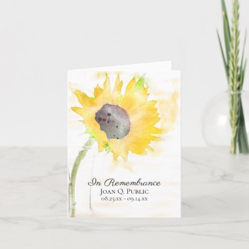 Yellow Sunflower Vase Watercolor Funeral Sympathy Thank You Card