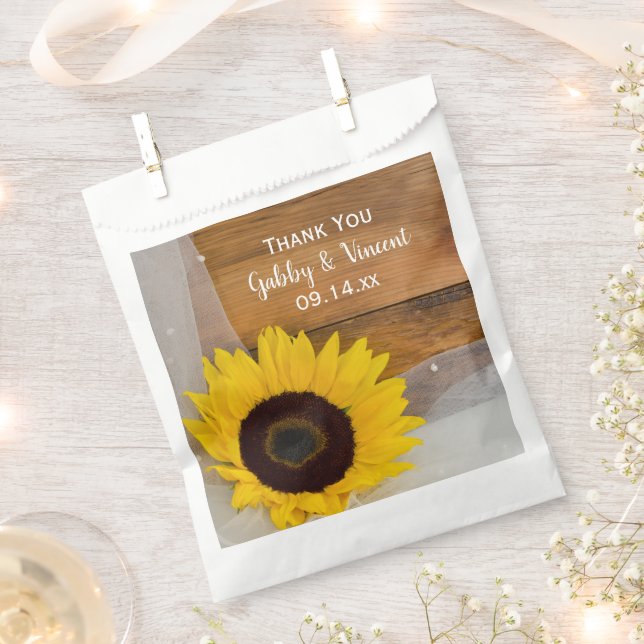 Yellow Sunflower Veil Country Wedding Thank You Favor Bag (Clipped)