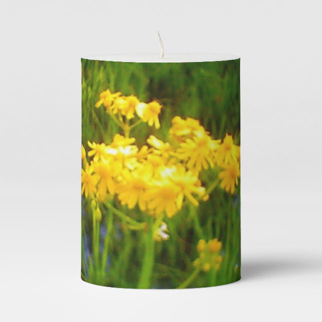 Yellow Sunflower Water Reflection Pillar Candle (Front)