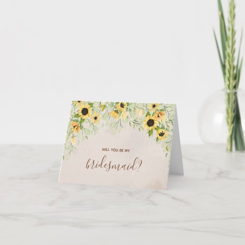 Yellow Sunflower Watercolor Be My Bridesmaid Card