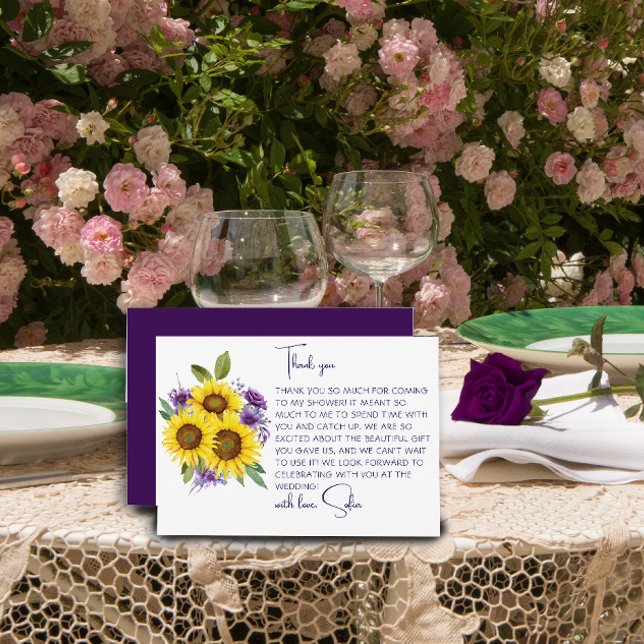 Yellow  sunflower watercolor bridal shower thank you card (Creator Uploaded)