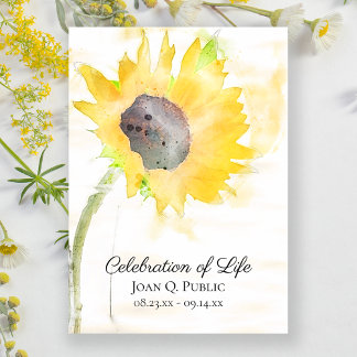 Yellow Sunflower Watercolor Celebration of Life Invitation