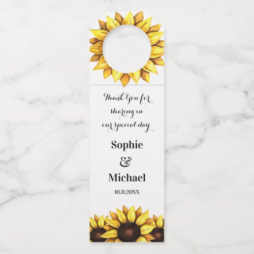 Yellow Sunflower Watercolor Floral Bottle Hanger Tag